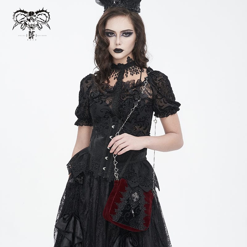 Women’s Gothic Floral Embroidered Beaded Red Bag