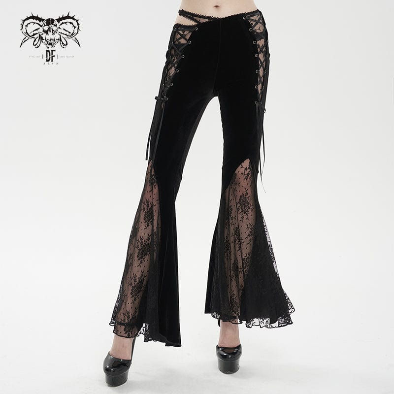 Women’s Gothic Lace Splice Velvet Flared Pants