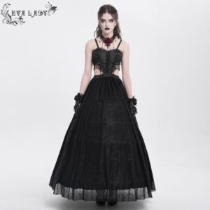 Women's Gothic Cutout Floral Embroidered Party Slip Dress Wedding Dress Black
