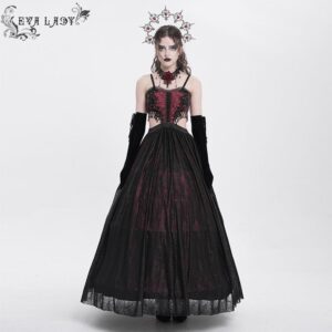 Women's Gothic Cutout Floral Embroidered Party Slip Dress Wedding Dress Red
