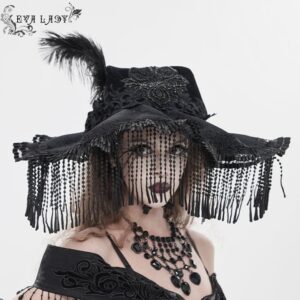 Women's Gothic Embroidered Feather Tassels Witch Hat