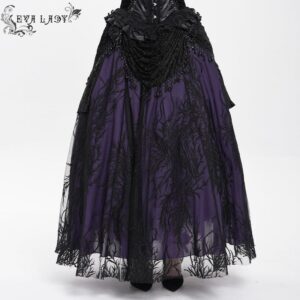 Women's Gothic Floral Embroidered Beaded Long Skirt Purple