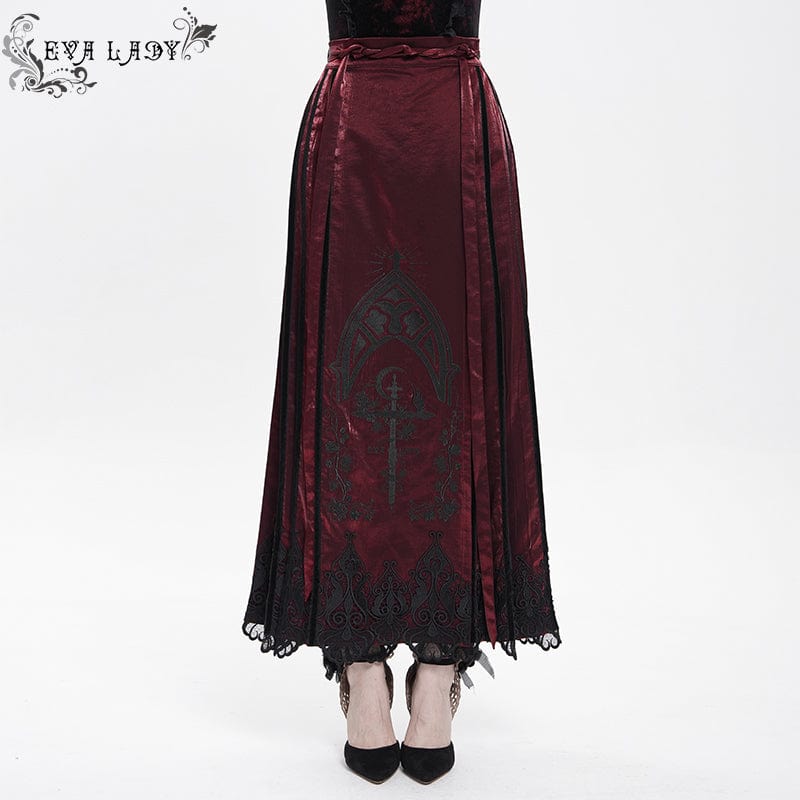 Women’s Gothic Floral Embroidered Cross Horse-face Long Skirt