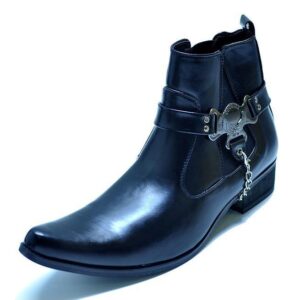 Men's Faux Leather Suede Pointed Toe Eagle Gusset Harness Ankle Boots
