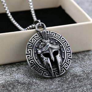 Men's Punk Meander Spartan Helmet Necklace