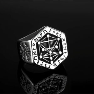 Men's Punk Norse Runes Geometric Hexagon Ring
