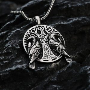 Men's Punk Odin's Ravens & Celtic Tree of Life Necklace