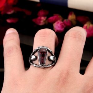 Men's Punk Red Coffin Rings