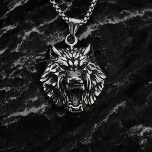 Men's Punk Roaring Wolf Head Necklace