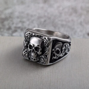 Men's Punk Skull Rose Ring