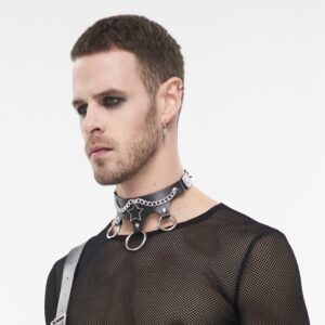 Men's Punk Star Big Ring Faux Leather Choker