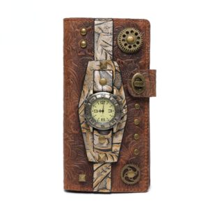 Unisex Steampunk Gear Clock Embossed Wallet