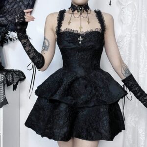 Women's Gothic Embossed Layered Corset Slip Dress Graduation Dress