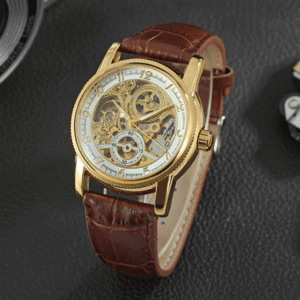 Steampunk Men's Skeleton Mechanical Leather Wrist Watch