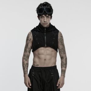 Men's Cyberpunk Stand Collar Zip Hooded Short Vest