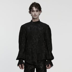 Men's Gothic Asymmetric Printed Puff Sleeved Shirt Black