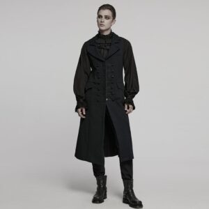Men's Gothic Batlike Collar Buckle Long Vest
