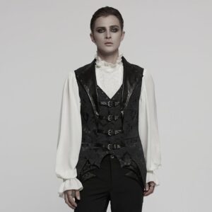 Men's Gothic Buckle Batlike Jacquard Vest Black