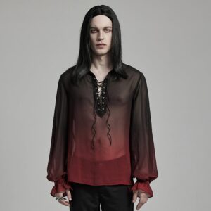 Men's Gothic Color Gradient Lace-up Sheer Chiffon Shirt