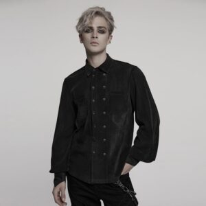 Men's Gothic Double-breasted Puff Sleeved Shirt Black