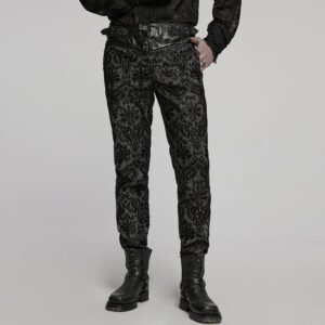 Men's Gothic Floral Embroidered Buckle Pants