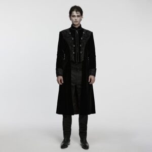 Men's Gothic Floral Jacquard Bouble-breasted Zip Coat Black