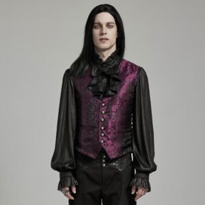 Men's Gothic Floral Jacquard Lace-up Black Red Vest