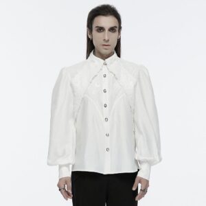 Men's Gothic Lace Bubble Sleeved Shirt White