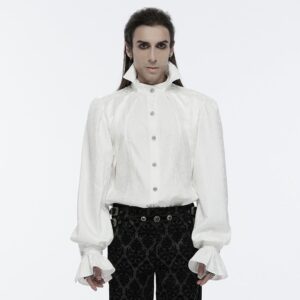 Men's Gothic Lace-up Bubble Sleeved Shirt White