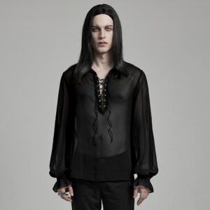 Men's Gothic Lantern Sleeved Lace-up Sheer Chiffon Shirt