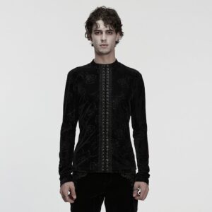 Men's Gothic Rose Embossed Lace-up Top Black