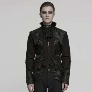 Men's Gothic Stand Collar Jacquard Splice Swallow-tailed Coat
