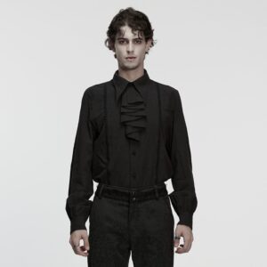 Men's Gothic Turn-down Collar Puff Sleeved Shirt with Detachable Necktie Black