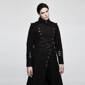 Men's Military Uniform Worsted Long Coat With Belt
