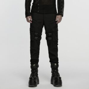 Men's Punk Buckle-up Strap Big Pockets Pants