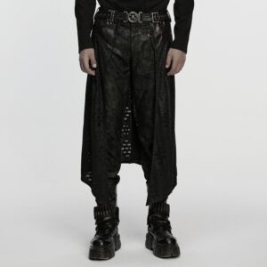 Men's Punk Buckle-up Strap Tattered Knitted Skirt