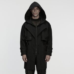Men's Punk Eyelet Turn-down Collar Hooded Jacket