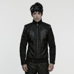Men's Punk Eyelets Zip Stand Collar Jacket