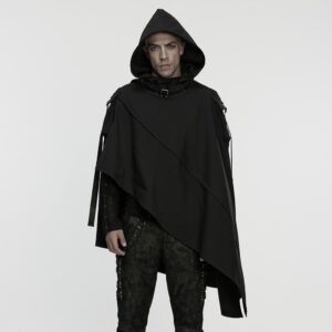 Men's Punk Irregular Buckle Strap Hooded Cloak