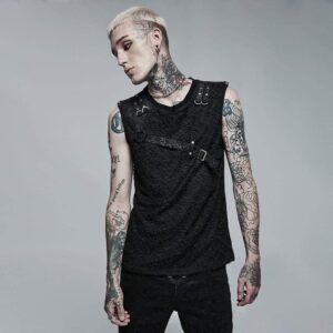 Men's Punk Mesh Splice Buckle Tank Top