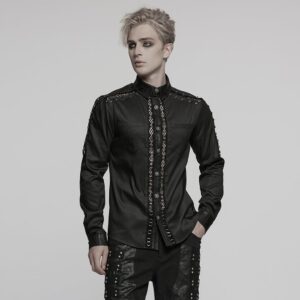 Men's Punk Pin Mesh Splice Shirt