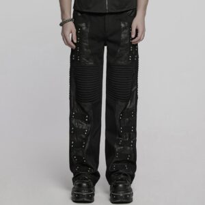 Men's Punk Pleated Faux Leather Straight Pants