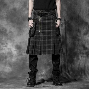 Men's Punk Pleated Kilt with Skull Pocket