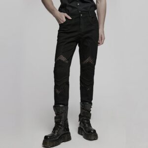 Men's Punk Pleated Mesh Splice Pants