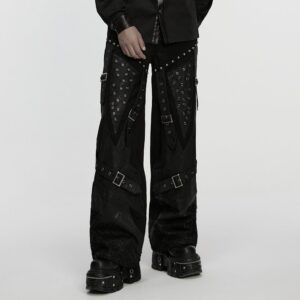 Men's Punk Rivet Eyelet Buckle Strap Straight Pants