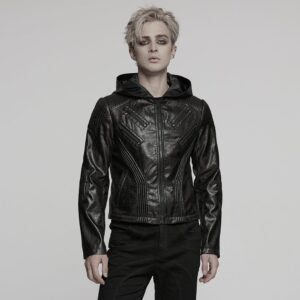 Men's Punk Ruched Faux Leather Detachable Coat