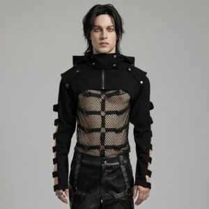 Men's Punk Stand Collar Cutout Jacket with Hood