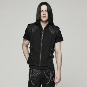 Men's Punk Stand Collar Strap Vest