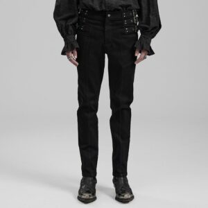 Men's Punk Straps Slim Fitted Straight Leg Jeans