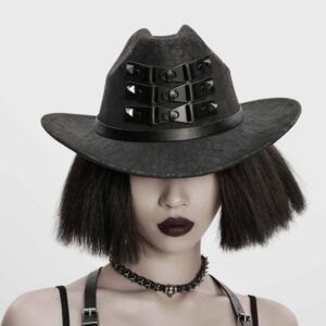 Unisex Punk Rivets Straps Hat Black